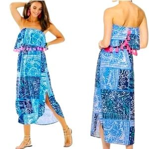 Lilly Pulitzer Midi Dress Meridian Deep Indigo Back Flounce  Tassel Medium